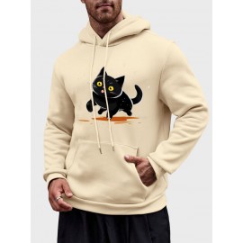 Mens Cartoon Cat Print Kangaroo Pocket Loose Drawstring Hoodies Winter Mens Cartoon Cat Print Kangaroo Pocket Loose Drawstring Hoodies Winter