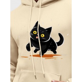 Mens Cartoon Cat Print Kangaroo Pocket Loose Drawstring Hoodies Winter Mens Cartoon Cat Print Kangaroo Pocket Loose Drawstring Hoodies Winter