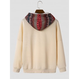 Mens Ethnic Geometric Print Chest Pocket Plush Lined Drawstring Hoodies Mens Ethnic Geometric Print Chest Pocket Plush Lined Drawstring Hoodies